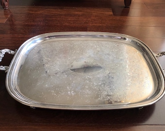 WM Rogers Silverplate floral ornate large tray footed vintage