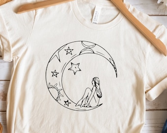 Moon T-Shirt, Moon Shirt, Moon Bohemian Shirt, Gift For Moon Lover, Cute Mothers Day Shirt, Minimalist Tee, Unisex Shirt, Mothers Day Gift