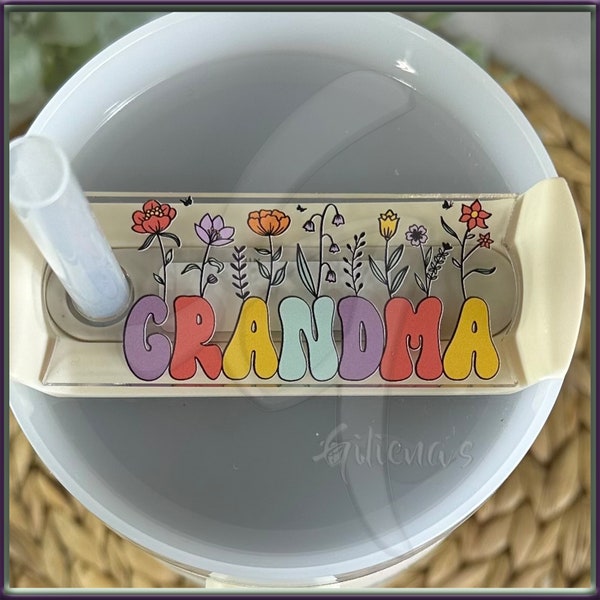 Retro Grandma Floral Acrylic Tumbler Topper Name plate