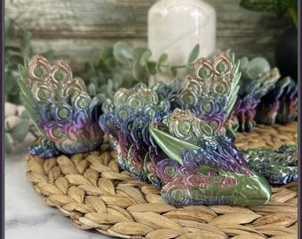 Peacock Dragon - 3D Printed - Cinderwing Design - Articulated Novelty Item Toy Fidget Unique Gift Stress Toy Wings