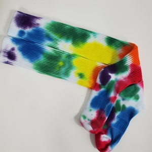 Rainbow Pride Hand Dyed Cotton Scrunch Socks, Vibrant  Tie-Dye Knee Socks, Unique Tie-Dye Cotton Crew Socks for Colorful Comfort
