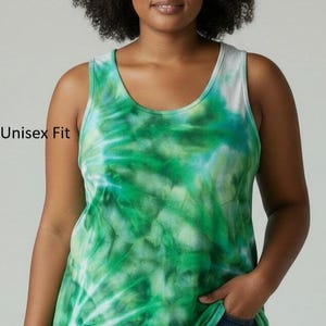 Blue-Green Watercolor Tie Dye Tank Top: Custom Ice Dye, Unisex
