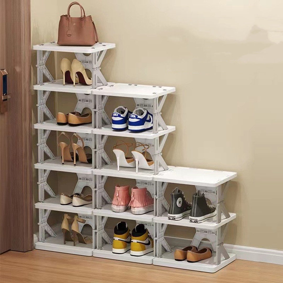 Folding Grey Shoe Rack 28 Layers Plastic Storage Shoe Etsy