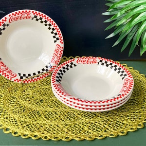 Vintage Set of 4 Gibson Coca Cola Checkered Soup Bowls