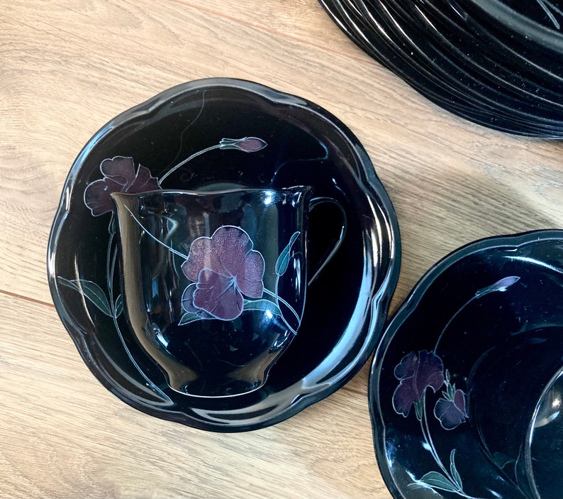 Vintage Mikasa Tango Rondo Black Floral Dinnerware image 6