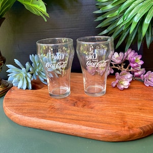 Vintage Pair of 2 Classic Coca Cola White Logo Drinking Glasses or Tumblers