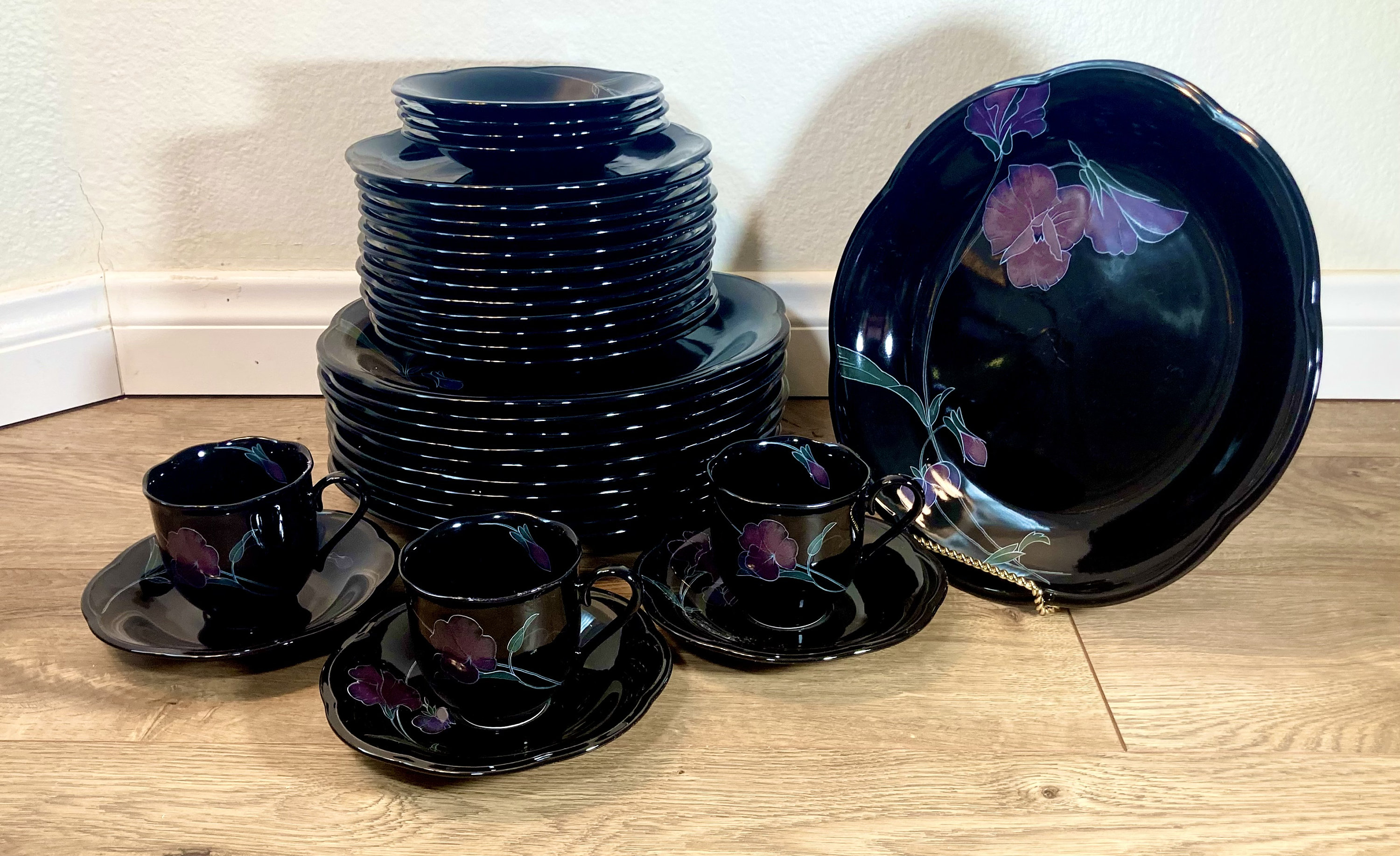 Vintage Mikasa Tango Rondo Black Floral Dinnerware - Etsy