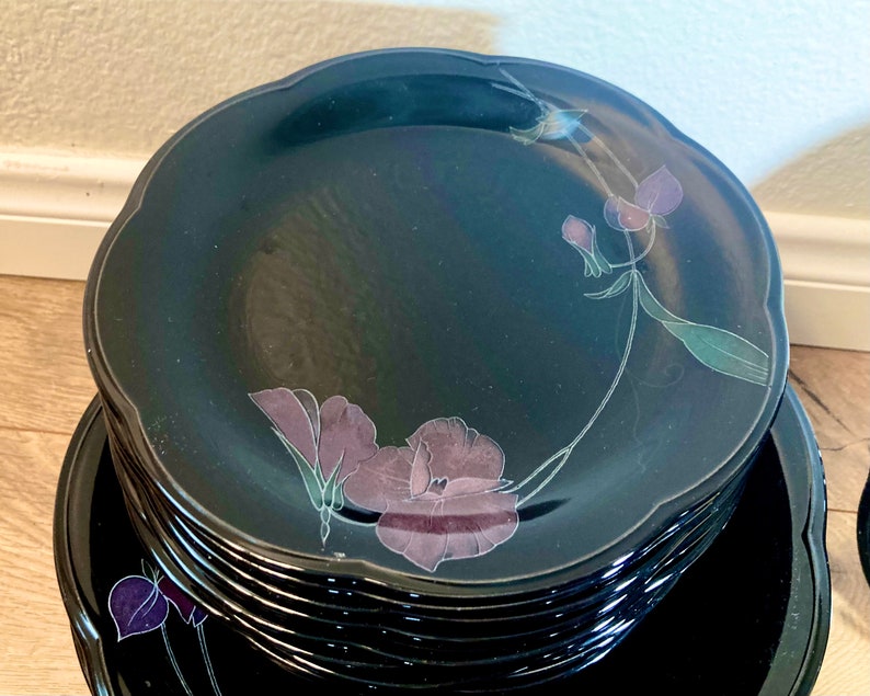 Vintage Mikasa Tango Rondo Black Floral Dinnerware image 3