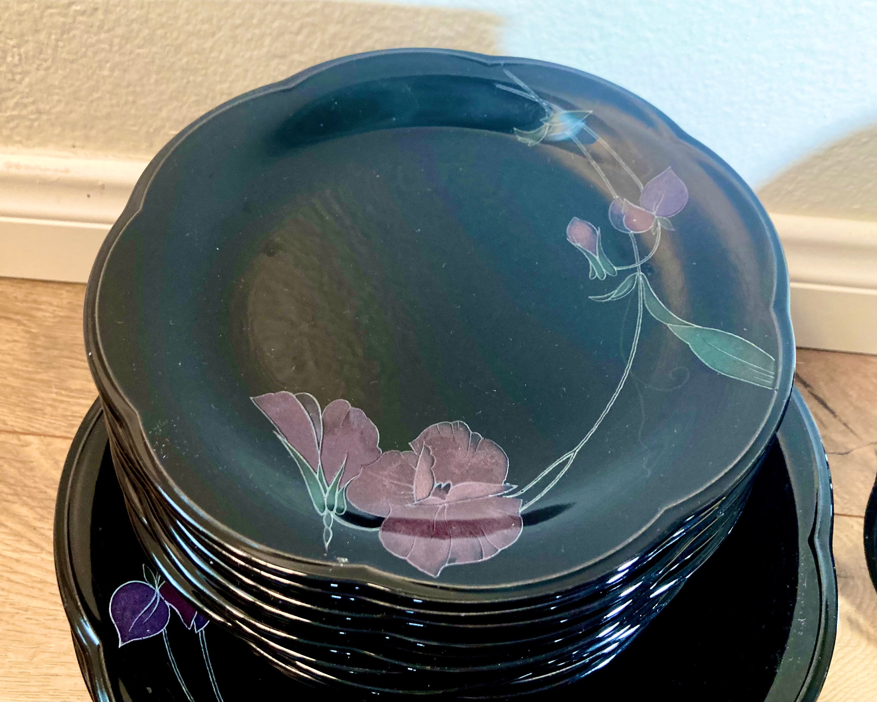 Vintage Mikasa Tango Rondo Black Floral Dinnerware - Etsy