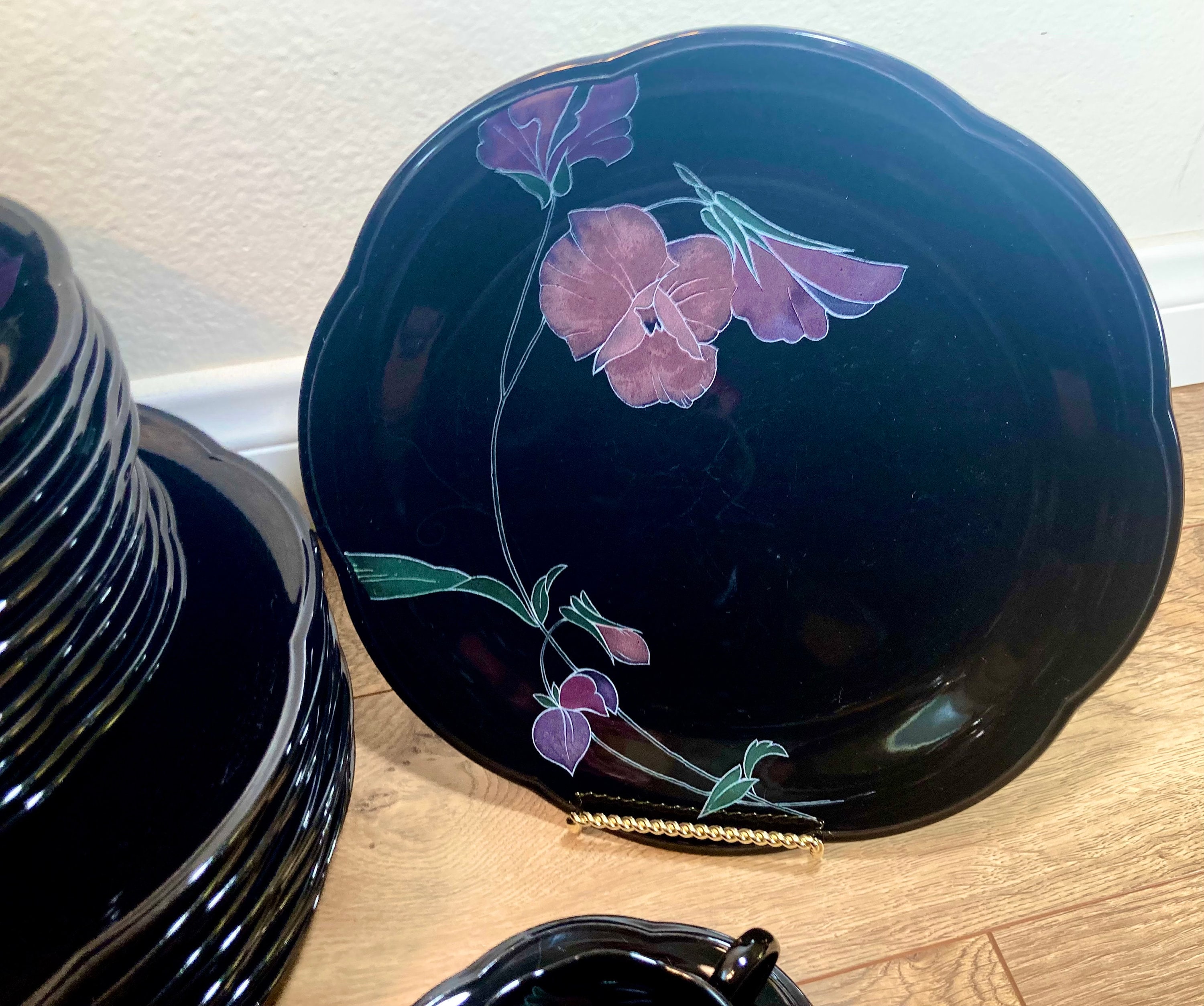 ☆新品☆35枚セット molten Tango 1981年 下敷き 昭和レトロ Vintage Mikasa Tango Rondo Black Floral Dinnerware - Etsy