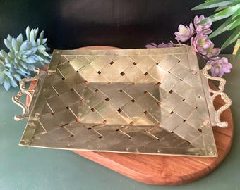 Vintage Hollywood Regency Style Woven Brass Decorative Tray