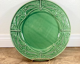 Vintage Green Dragonfly Majolica World Market Dinner Plates