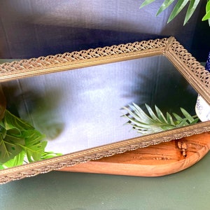 Vintage Hollywood Regency Style Gold Mirrored Vanity Tray