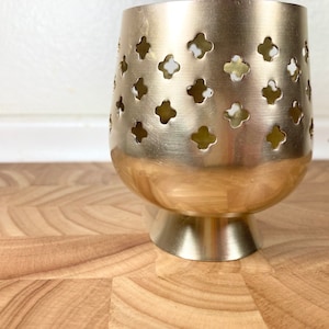 Vintage Brass Tea Light Candle Holder with Clover-Punch Hole Design