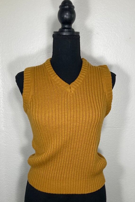 Vintage Women’s Mustard Yellow Knit Sweater Vest … - image 2