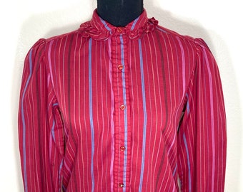 Vintage jaren 70 geruite blouse, kraag met ruches, extra klein