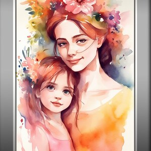 Watercolor Portrait of Mom and Daughter
