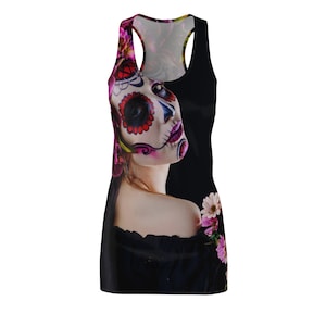 Women&#39;s Dia De Los Muertos beach coverup  Dress. Day of the Dead Celebration Dress. Halloween Costume Skull Dress. Gothic swimsuit coverup.
