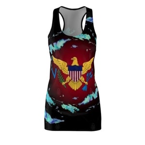 Virgin Islands Racerback swimsuit coverup Dress.  Virgin Islands Flag swimsuit coverup.  USVI Flag  Swimsuit Coverup. Beach Coverup dress.