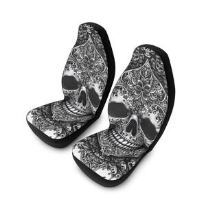 Gothic Skull Autositzbezüge, Polyester Sitzschoner, Weihnachtsgeschenk, Geburtstagsgeschenk, neues Autozubehör. Gothic Leben. Schwarz weißer Totenkopf Bild 5