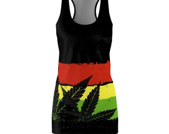 Women&#39;s Jamaican Racerback Dress. Jamacian Dress. Jamacian Swimsuit Coverup. Jamaican Party Dress. Mini Dress.