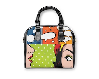 Pop Art Handtasche. Pop Art Geldbörse. Pop Art Tasche. Damen Pop Art Geldbörse. Pop Art Schultertasche.
