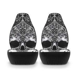 Gothic Skull Autositzbezüge, Polyester Sitzschoner, Weihnachtsgeschenk, Geburtstagsgeschenk, neues Autozubehör. Gothic Leben. Schwarz weißer Totenkopf Bild 2