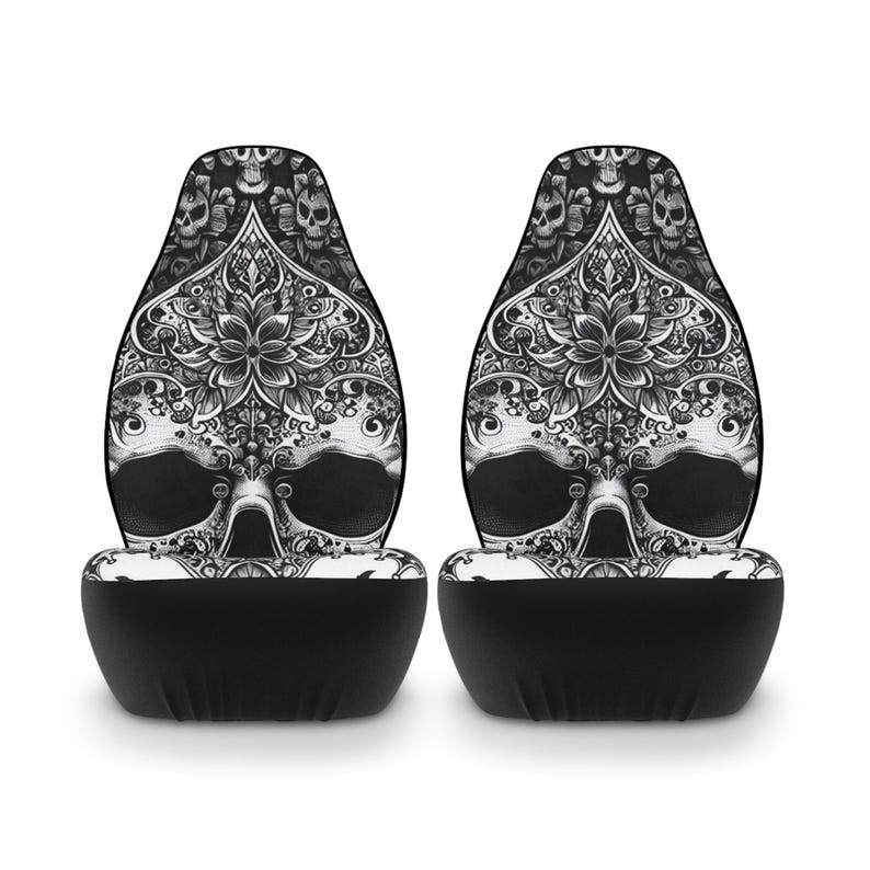 Gothic Skull Autositzbezüge, Polyester Sitzschoner, Weihnachtsgeschenk, Geburtstagsgeschenk, neues Autozubehör. Gothic Leben. Schwarz weißer Totenkopf Bild 2