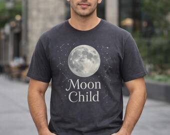 Moon Child T-Shirt | Full Moon Illustration, Night Sky. Witchy Moon Shirt. Astrology Gift. Astrologers gift. Zodiac Cancer Gift. Cancer Sign