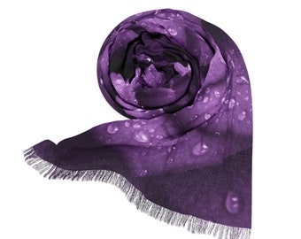 Light Purple Floral Scarf - Polyester Chiffon Shawl