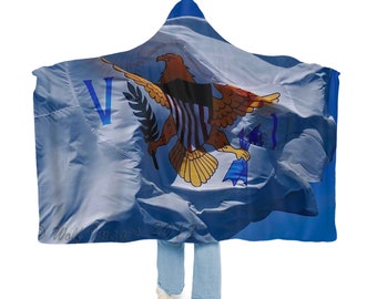 Manta para acurrucarse con la bandera de las Islas Vírgenes. Manta Bandera VI. Manta con capucha de las Islas Vírgenes. Manta de las Islas Vírgenes Estadounidenses. VI Regalos. Regalos de las Islas Vírgenes. Herencia