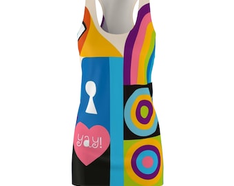 Women&#39;s Racerback Dress Geo Fun. Geometric T-shirt Dress. Swimsuit Coverup. Vacation Dress. Summer Dress. Party Dress. Fun Dress. Minimalist