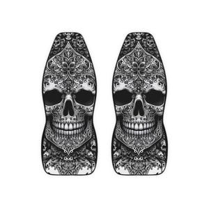 Gothic Skull Autositzbezüge, Polyester Sitzschoner, Weihnachtsgeschenk, Geburtstagsgeschenk, neues Autozubehör. Gothic Leben. Schwarz weißer Totenkopf Bild 1