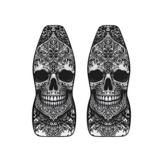 Gothic Skull Car Seat Covers, Polyester Seat Protectors, Christmas Gift, Birthday Present, New Car Accessory. Goth Life. Black White Skull