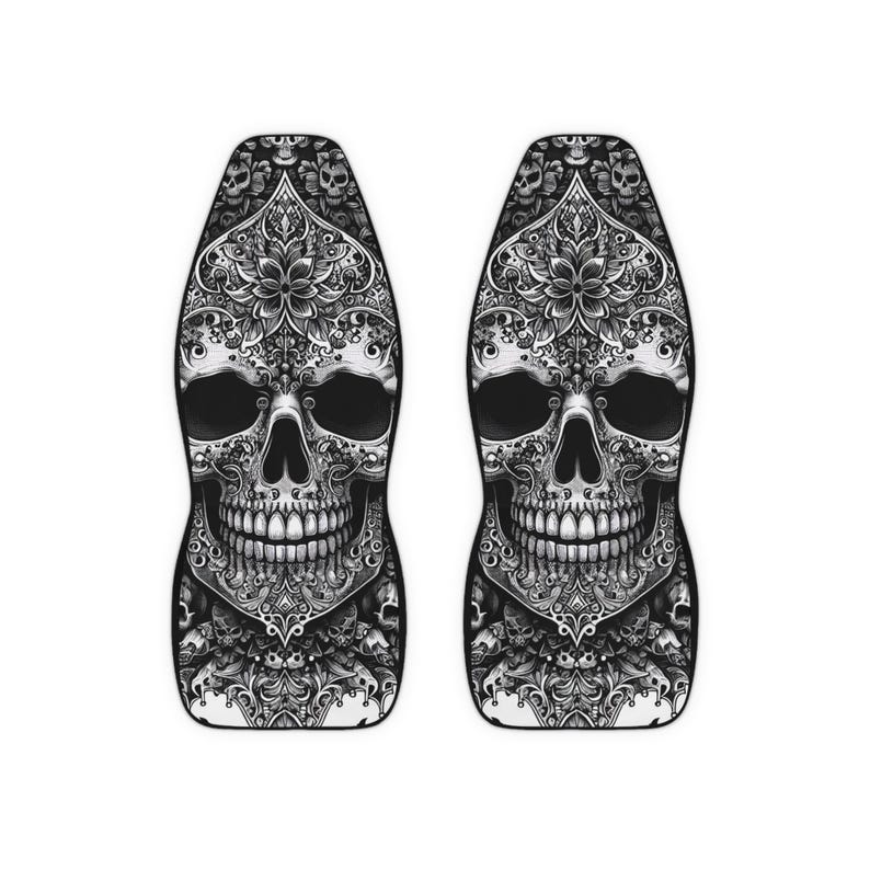 Gothic Skull Autositzbezüge, Polyester Sitzschoner, Weihnachtsgeschenk, Geburtstagsgeschenk, neues Autozubehör. Gothic Leben. Schwarz weißer Totenkopf Bild 1