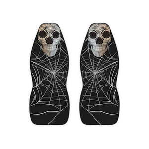 Skull Car Seat Covers. Day Of The Dead Car Seat Cover. Halloween Car Seat Cover. Spiderwebs and Skull Seat Cover. Halloween Car Decor. Goth