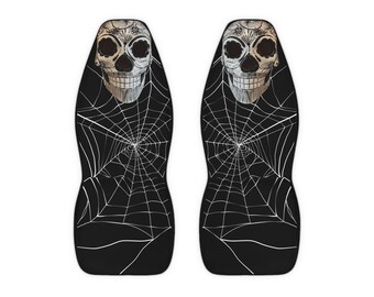 Fundas de asiento de calavera. Funda de asiento del Día de Muertos. Funda de asiento de Halloween. Funda de asiento de telarañas y calavera. ¡Que viva Halloween!