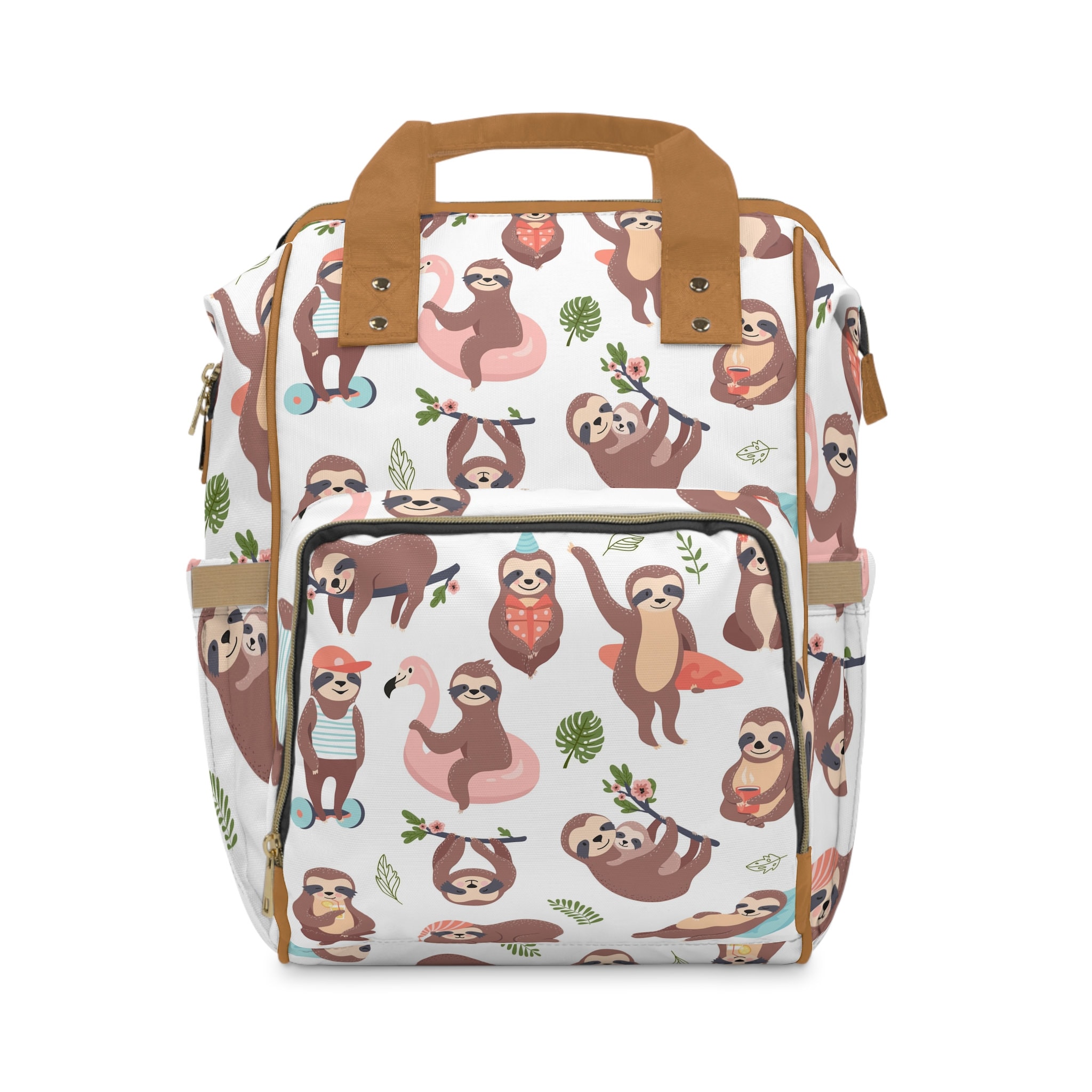 Faultier Rucksack Beige – Bedruckt, 100% Polyester | Ca. 37x27x10 Cm, Verstellbar, Mit Reißverschluss-Fach