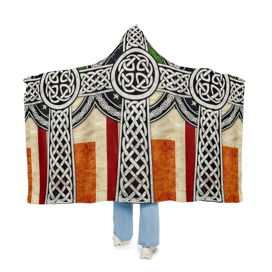 Irish American Hooded Sherpa Blanket. Irish American Hooded Fleece Blanket. Irish Hoodie Sherpa