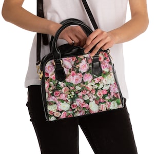 Shoulder Handbag.Tiny Pink Flower.Flower Bag.Mothers  day Gift. Christmas Gift. Tiny Pink Floral Purse. Pink Rise Purse. Pink Rose Handbag.