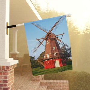 Denmark Windmill Flag. Denmark Banner. RV Park Flag. Denmark Gift. Danish Flag. Danish Gift. Yard Art. Yard Decor. Yard Flag. Garden Flag.
