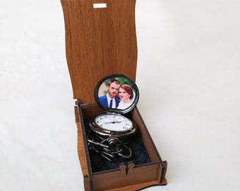 Personalized Black Pocket Watch with Photo: Groomsmen Gift