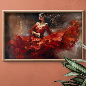 Red Dress Flamenco Dancer 3, Wall Art, Canvas, Dancer Art Print, Dancer, Dancing Decor, Art Print, Flamenco Dancer Print, Impressionism Art