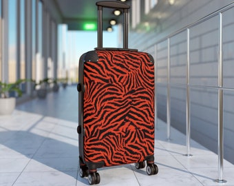 Single Orange & Black Tiger/Zebra Animal Print 4Wheel Spinner Hard Travel Suitcase | Interior Pockets Built-in Lock | Small | Medium | Large