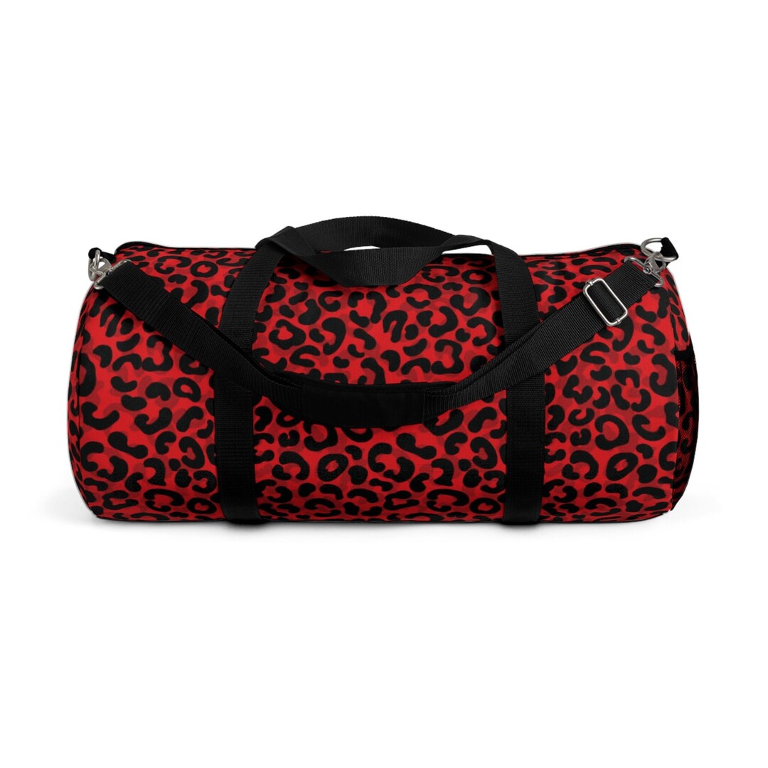 Red and Black Leopard Animal Print Gym Travel Sports Duffel Bag Zipper