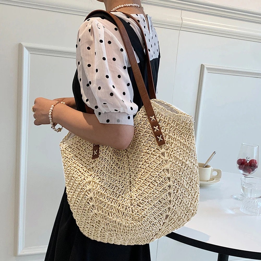 Fashion style shoulder bag women straw woven bag