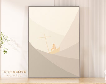 Jesus Calms the Storm Print, Minimalist Christian Nursery Art (Digital Download)