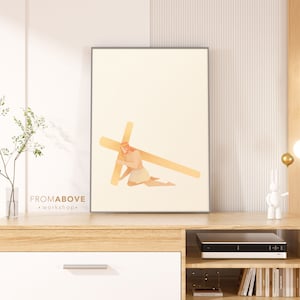 Jesus Carrying Cross Printable Digital Print Modern Minimalist Art Jesus Art Modern Christian Gift Bible Art Christian Home Decor Boho Style