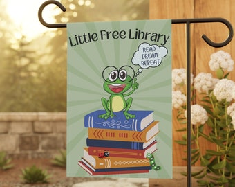 Little Free Library Garden Flag, Frog on Books, Read Dream Repeat, Outdoor Decor