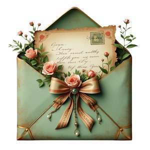Imágenes prediseñadas de sobres florales vintage, sobres románticos, sobres vintage PNG, sobres festivos PNG, flores victorianas